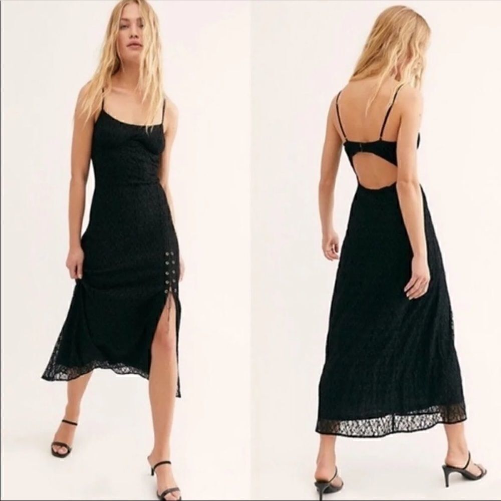 Free People Cherie Black Lace Midi Dress Size S